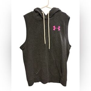 Under Armour Sleeveless Charcoal Gray Hoodie with Hot Pink Logo on Hood